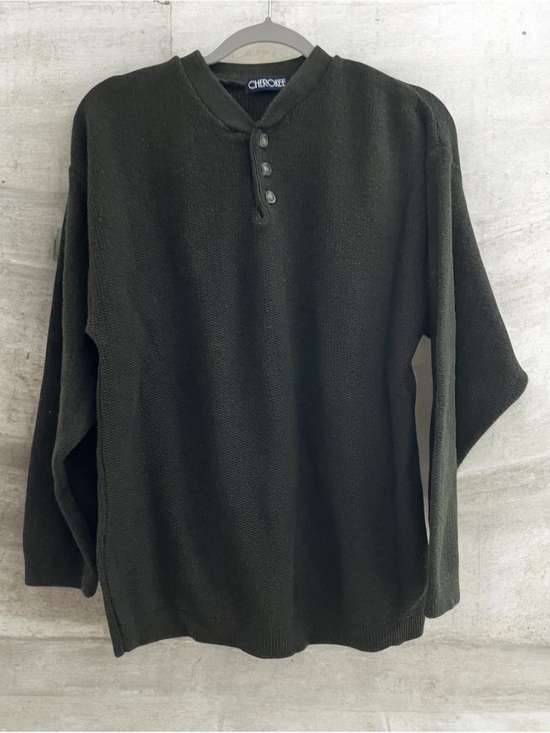 Cherokee Other - Vintage Cherokee Men’s Medium Green Henley Knit Sweater Made in USA Cotton Blend